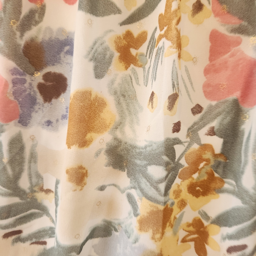 JODIFL Cream Floral Midi Dress with Pink, Yellow & Green Accents L Euc - Picture 3 of 4
